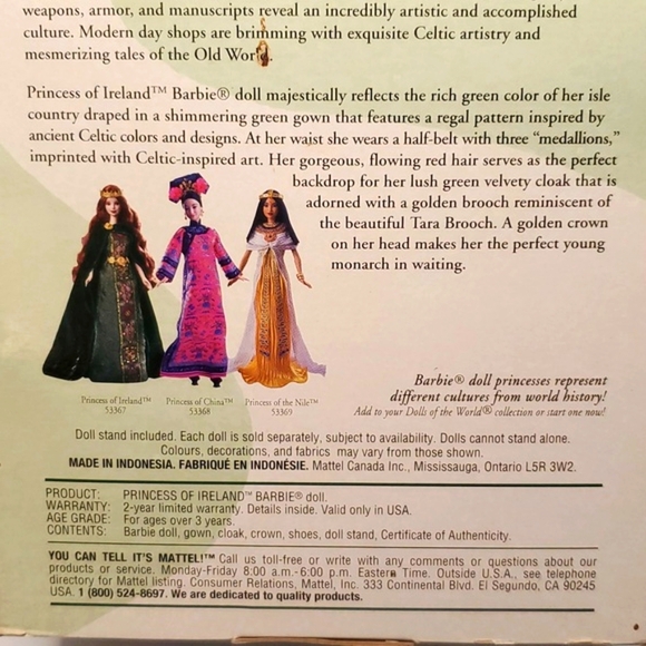 Barbie Princess of Ireland Doll 53367 Dolls of the World Princess Collection NIB - Picture 5 of 9